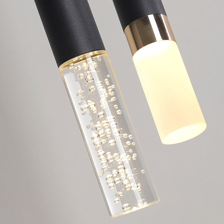 Suspension LED en cylindre long rond en fer et acrylique scandinave contemporain pour chambre 