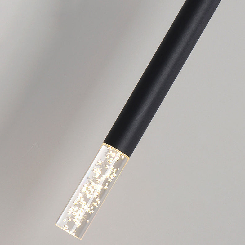 Suspension LED en cylindre long rond en fer et acrylique scandinave contemporain pour chambre 