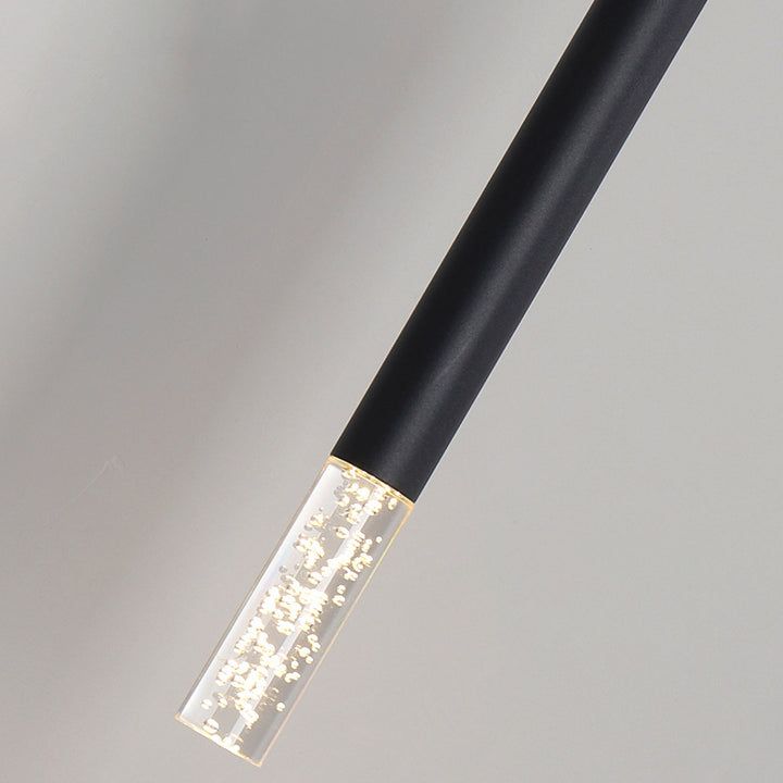 Suspension LED en cylindre long rond en fer et acrylique scandinave contemporain pour chambre 