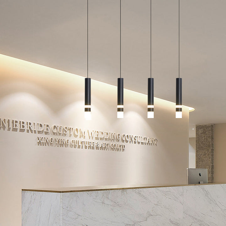 Suspension LED en cylindre long rond en fer et acrylique scandinave contemporain pour chambre 