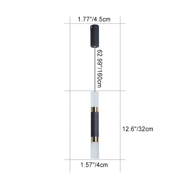 Suspension LED en cylindre long rond en fer et acrylique scandinave contemporain pour chambre 