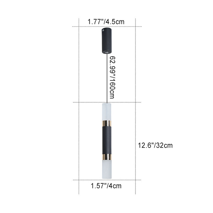 Suspension LED en cylindre long rond en fer et acrylique scandinave contemporain pour chambre 