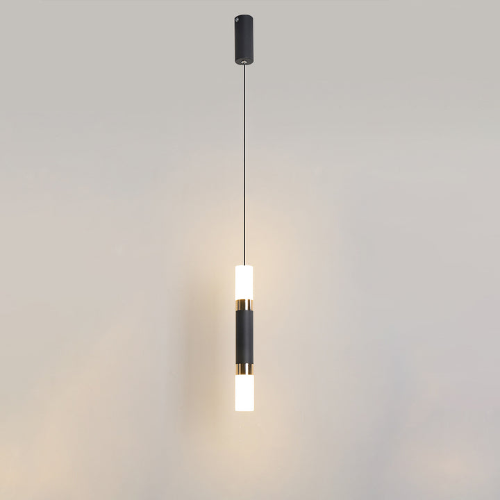Suspension LED en cylindre long rond en fer et acrylique scandinave contemporain pour chambre 