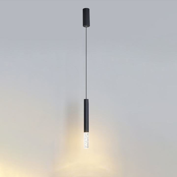 Suspension LED en cylindre long rond en fer et acrylique scandinave contemporain pour chambre 