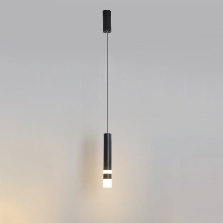 Suspension LED en cylindre long rond en fer et acrylique scandinave contemporain pour chambre 