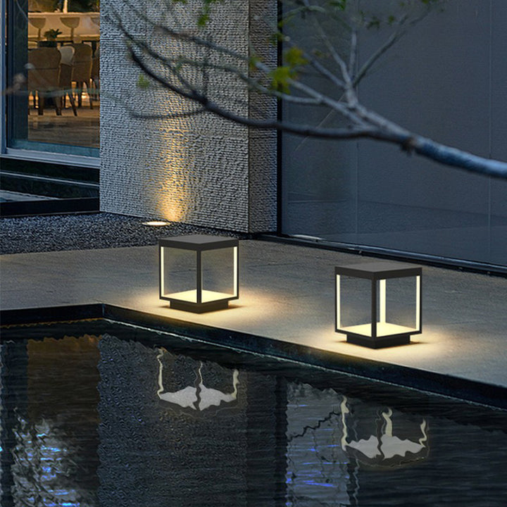 Lámpara LED de exterior moderna, minimalista, impermeable, cuadrada, de acero inoxidable y acrílico para exteriores 