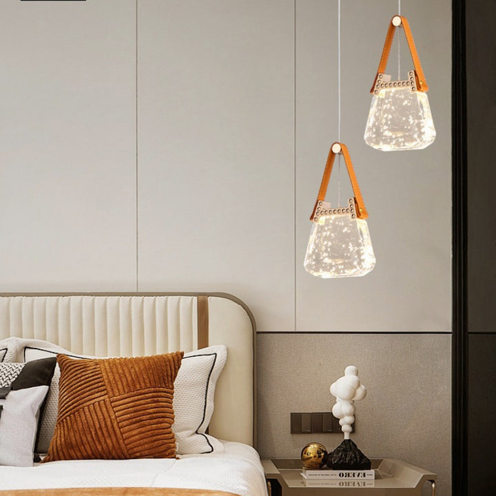 Forme de sac créatif contemporain Trapèze Matériel en aluminium Lustre LED en acrylique pour chambre 