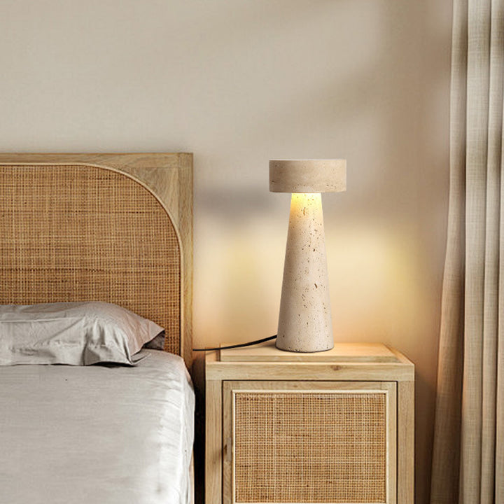 Lámpara de mesa LED de travertino amarillo cónico redondo tradicional japonesa para dormitorio 