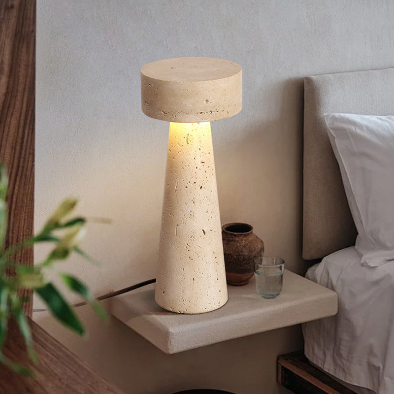 Traditionelle japanische runde Kegel gelbe Travertin LED Tischlampe für das Schlafzimmer 