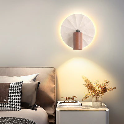 Lámpara Aplique de Pared Contemporánea Escandinava Cilíndrica Redonda de Travertino Amarillo de Madera de 1 Luz para Dormitorio 