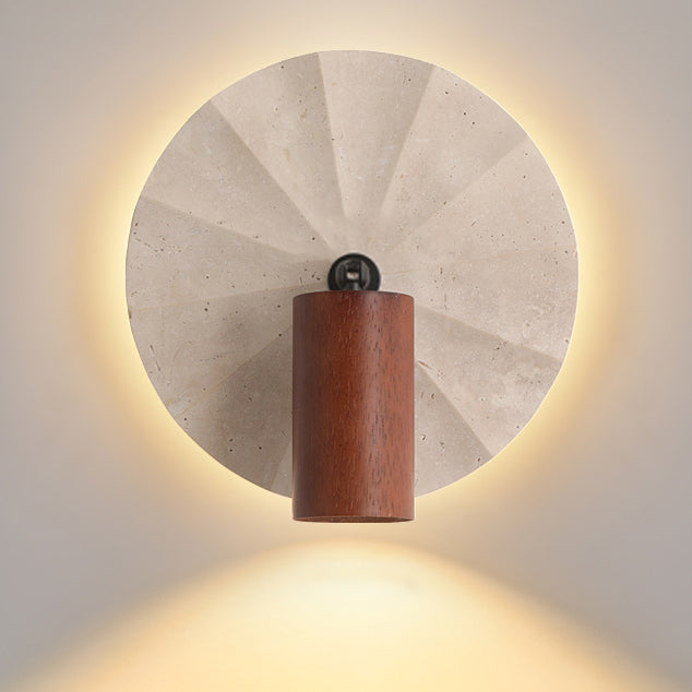Lámpara Aplique de Pared Contemporánea Escandinava Cilíndrica Redonda de Travertino Amarillo de Madera de 1 Luz para Dormitorio 