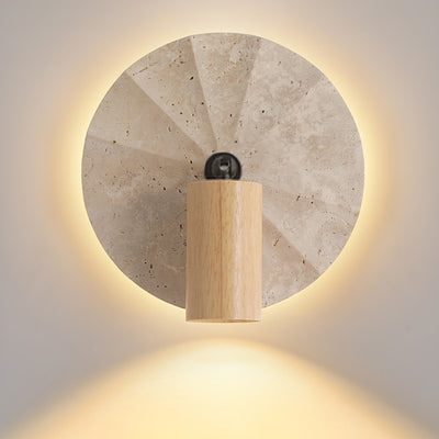 Lámpara Aplique de Pared Contemporánea Escandinava Cilíndrica Redonda de Travertino Amarillo de Madera de 1 Luz para Dormitorio 