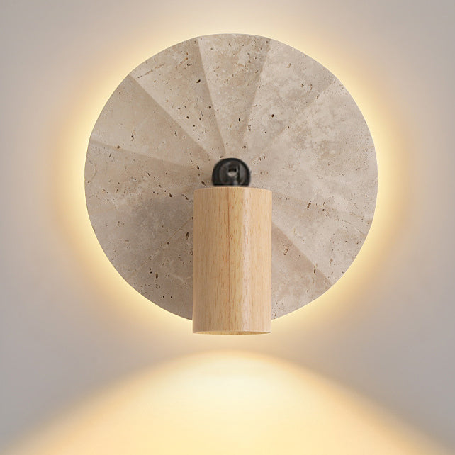 Lámpara Aplique de Pared Contemporánea Escandinava Cilíndrica Redonda de Travertino Amarillo de Madera de 1 Luz para Dormitorio 