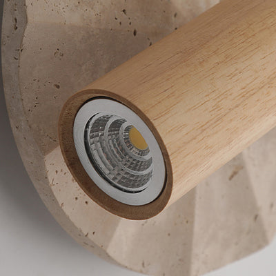 Lámpara Aplique de Pared Contemporánea Escandinava Cilíndrica Redonda de Travertino Amarillo de Madera de 1 Luz para Dormitorio 