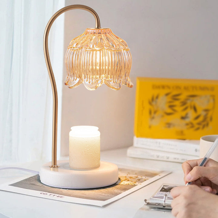 Moderne Art Deco Blumenform Runde Eisen Glas Holz Marmor 1-Licht Schmelzende Wachs Tischlampe Für Schlafzimmer 
