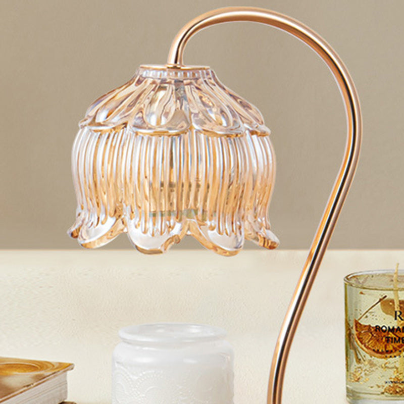 Moderne Art Deco Blumenform Runde Eisen Glas Holz Marmor 1-Licht Schmelzende Wachs Tischlampe Für Schlafzimmer 
