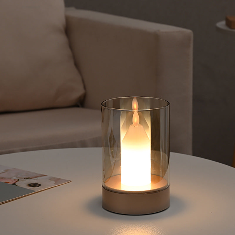 Moderne minimalistische USB-Simulationskerze Zylinder Metall ABS Glas LED Tischlampe für Schlafzimmer 