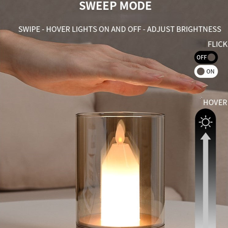 Moderne minimalistische USB-Simulationskerze Zylinder Metall ABS Glas LED Tischlampe für Schlafzimmer 