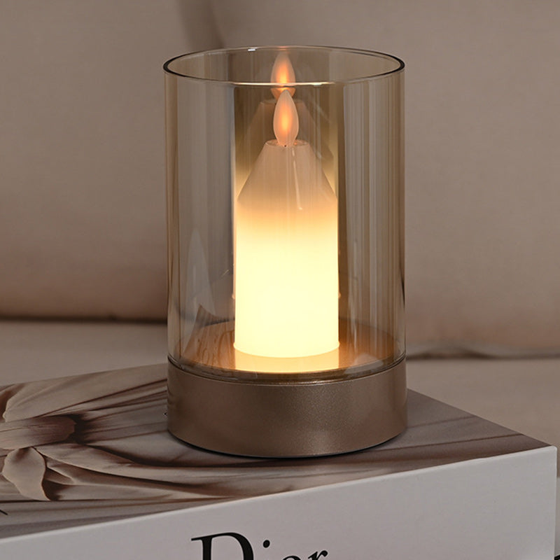 Moderne minimalistische USB-Simulationskerze Zylinder Metall ABS Glas LED Tischlampe für Schlafzimmer 