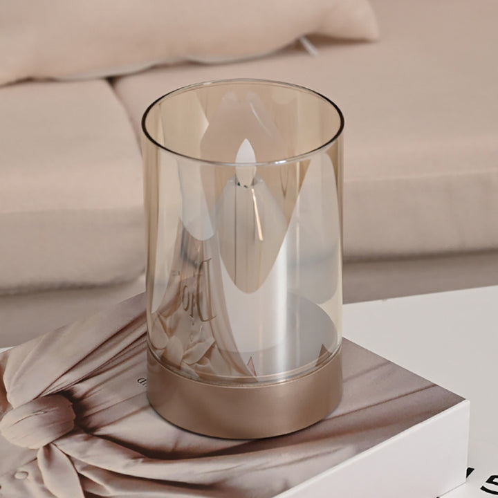 Moderne minimalistische USB-Simulationskerze Zylinder Metall ABS Glas LED Tischlampe für Schlafzimmer 