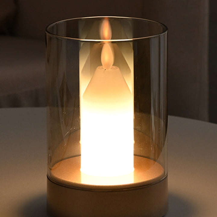 Moderne minimalistische USB-Simulationskerze Zylinder Metall ABS Glas LED Tischlampe für Schlafzimmer 