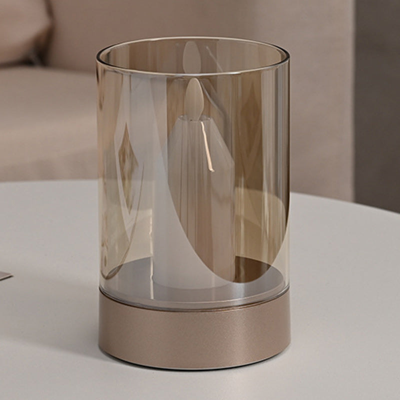 Moderne minimalistische USB-Simulationskerze Zylinder Metall ABS Glas LED Tischlampe für Schlafzimmer 