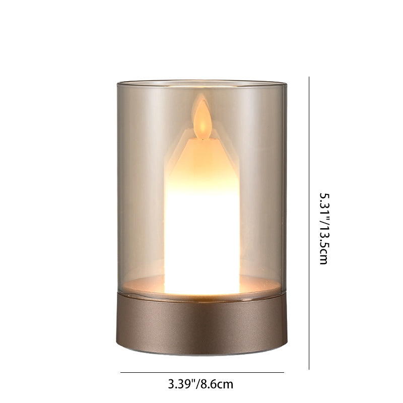 Moderne minimalistische USB-Simulationskerze Zylinder Metall ABS Glas LED Tischlampe für Schlafzimmer 