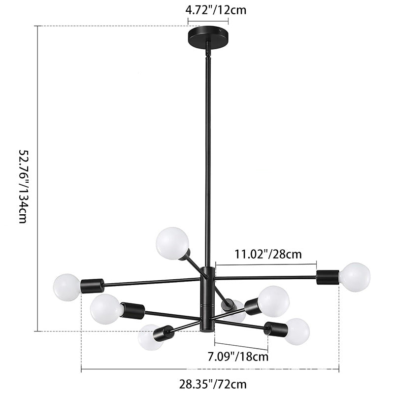 Moderner minimalistischer Kronleuchter in Zweigform mit rundem Orb aus Eisen mit 8/10 Lichtern für das Wohnzimmer 