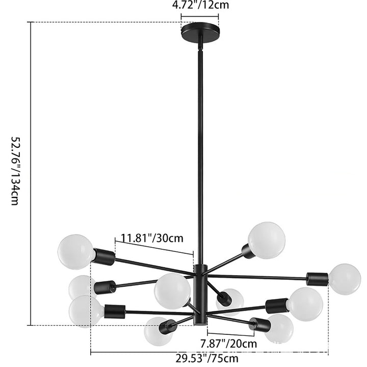 Moderner minimalistischer Kronleuchter in Zweigform mit rundem Orb aus Eisen mit 8/10 Lichtern für das Wohnzimmer 