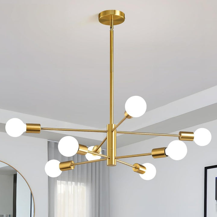 Moderner minimalistischer Kronleuchter in Zweigform mit rundem Orb aus Eisen mit 8/10 Lichtern für das Wohnzimmer 