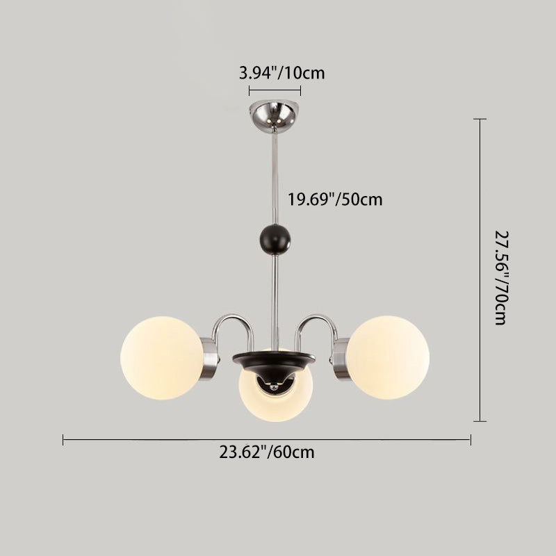 Zeitgenössischer skandinavischer Creme-Magiebohne-Rundkugel-Eisen-Glas 3/5/6/8 Licht Kronleuchter für Wohnzimmer 