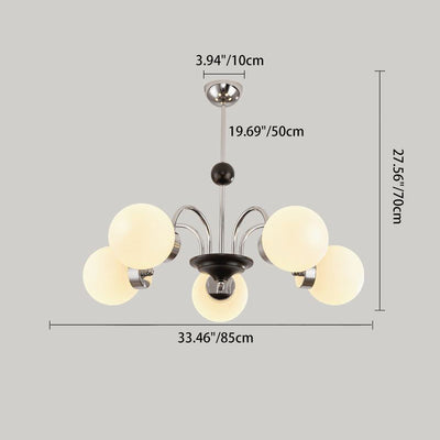 Zeitgenössischer skandinavischer Creme-Magiebohne-Rundkugel-Eisen-Glas 3/5/6/8 Licht Kronleuchter für Wohnzimmer 