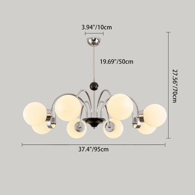 Zeitgenössischer skandinavischer Creme-Magiebohne-Rundkugel-Eisen-Glas 3/5/6/8 Licht Kronleuchter für Wohnzimmer 