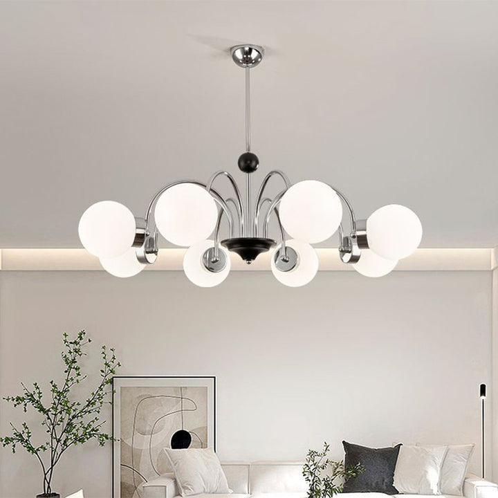 Lustre Contemporain Scandinave à Haricots Magiques Crème Ronde en Fer et Verre 3/5/6/8 Lumières pour Salon 