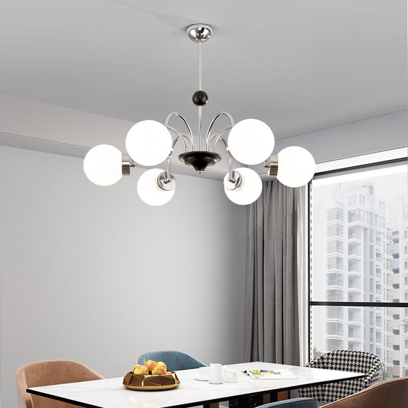 Lustre Contemporain Scandinave à Haricots Magiques Crème Ronde en Fer et Verre 3/5/6/8 Lumières pour Salon 