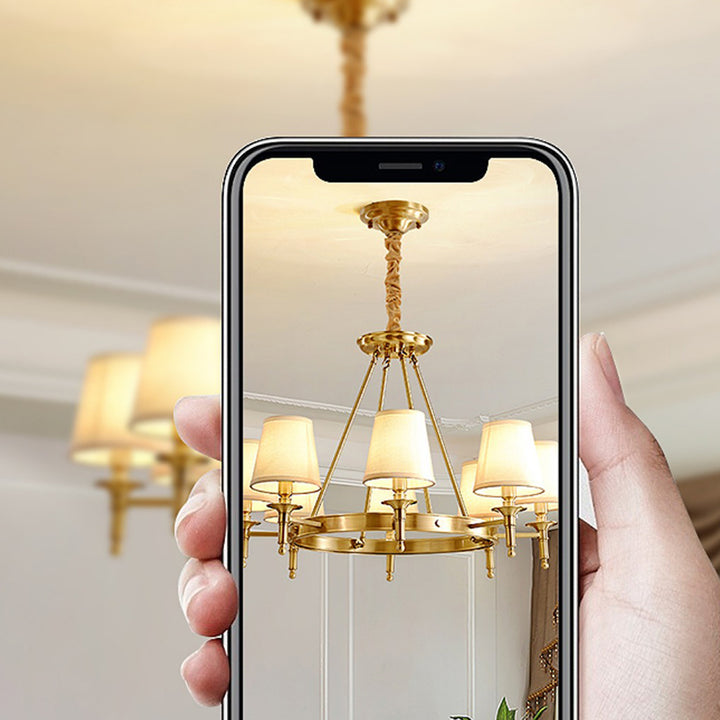 Traditional Vintage Round Cylinder Copper Fabric 5/6/8/10 Light Chandelier For Living Room
