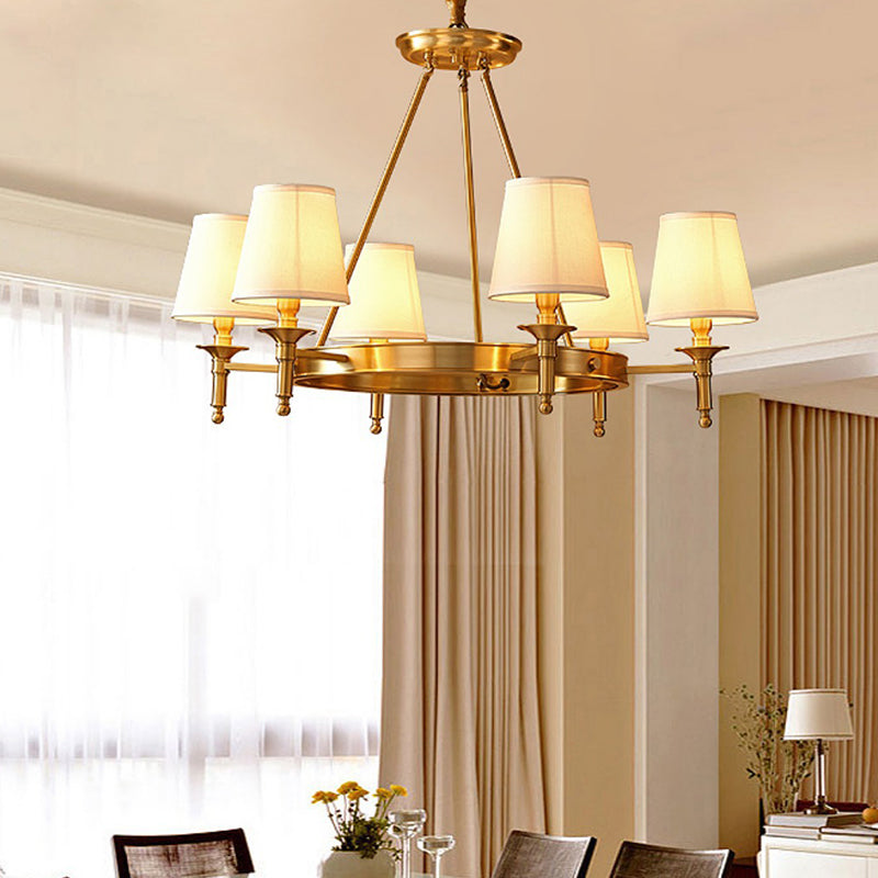 Traditional Vintage Round Cylinder Copper Fabric 5/6/8/10 Light Chandelier For Living Room