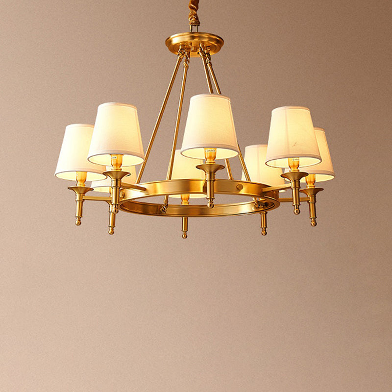 Traditional Vintage Round Cylinder Copper Fabric 5/6/8/10 Light Chandelier For Living Room