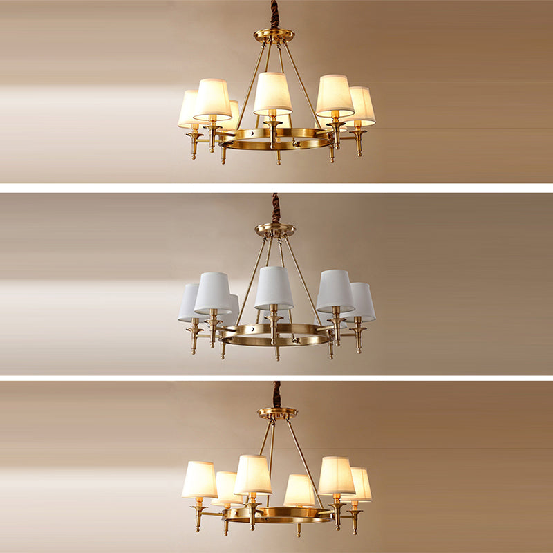 Traditional Vintage Round Cylinder Copper Fabric 5/6/8/10 Light Chandelier For Living Room