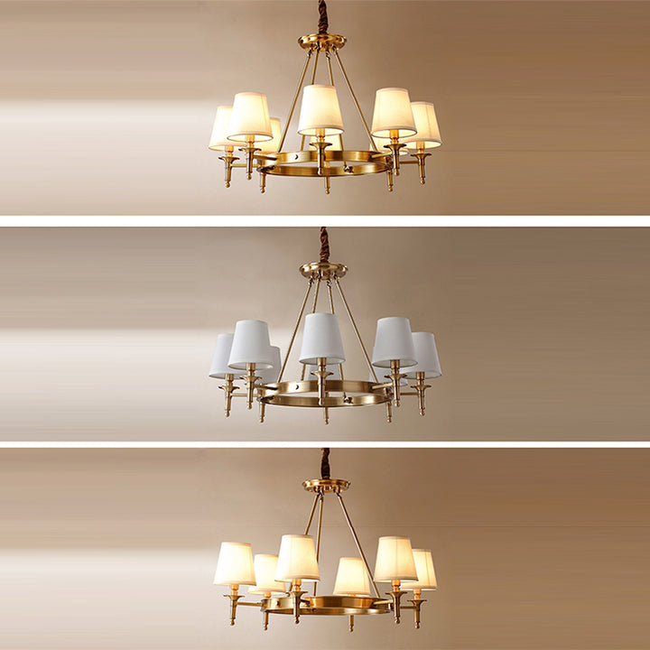 Traditional Vintage Round Cylinder Copper Fabric 5/6/8/10 Light Chandelier For Living Room