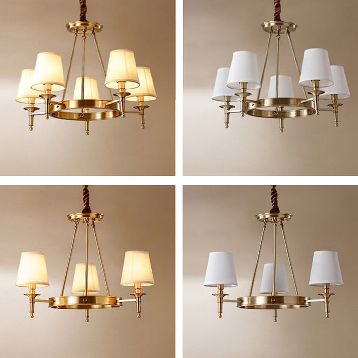 Traditional Vintage Round Cylinder Copper Fabric 5/6/8/10 Light Chandelier For Living Room