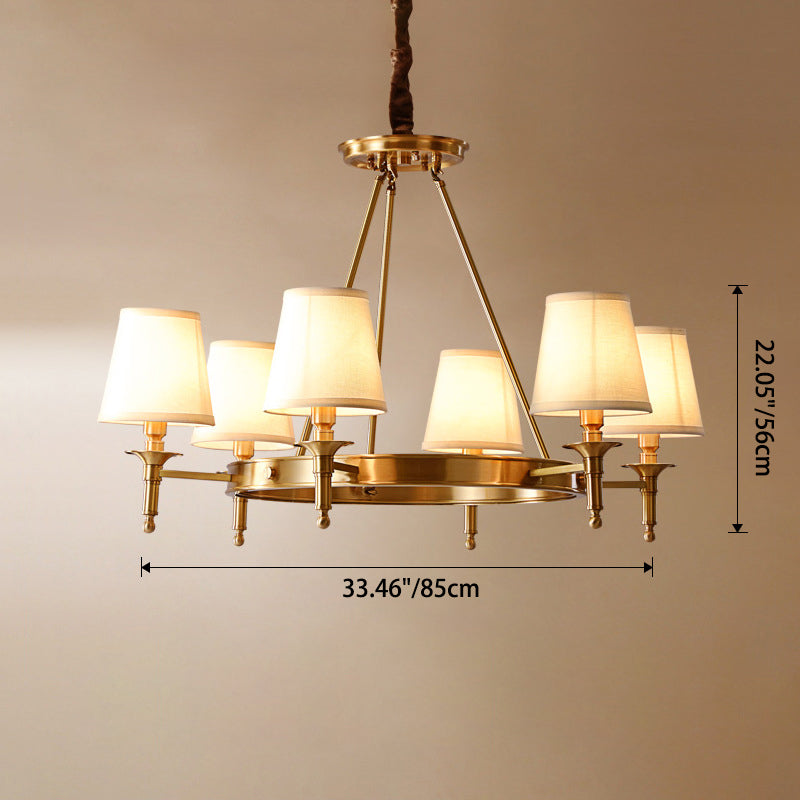 Traditional Vintage Round Cylinder Copper Fabric 5/6/8/10 Light Chandelier For Living Room