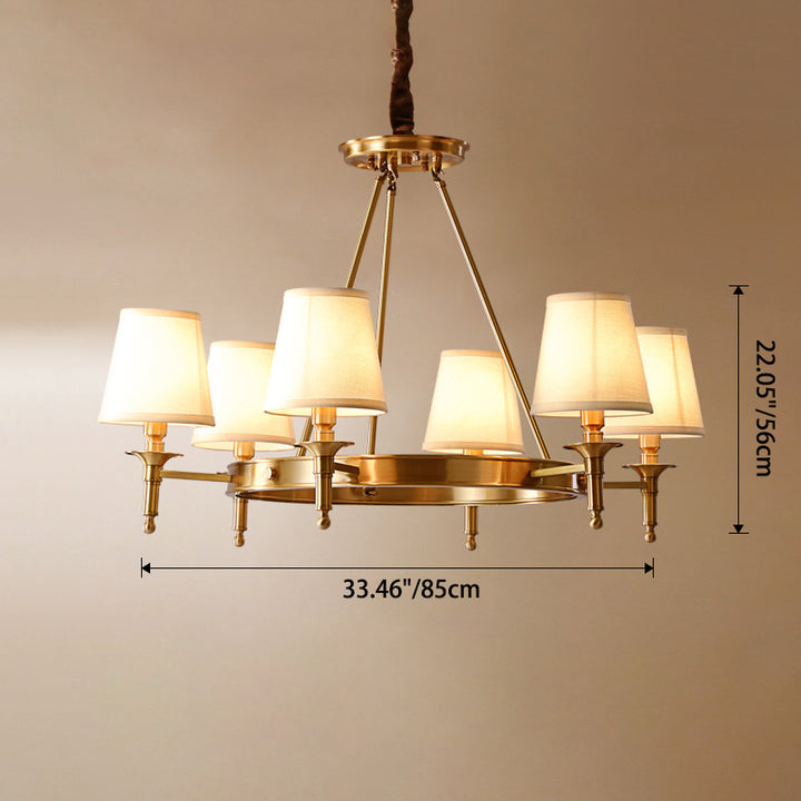 Traditional Vintage Round Cylinder Copper Fabric 5/6/8/10 Light Chandelier For Living Room