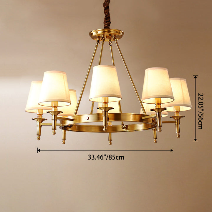 Traditional Vintage Round Cylinder Copper Fabric 5/6/8/10 Light Chandelier For Living Room