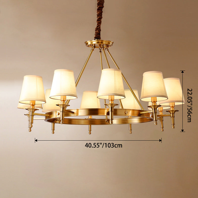 Traditional Vintage Round Cylinder Copper Fabric 5/6/8/10 Light Chandelier For Living Room