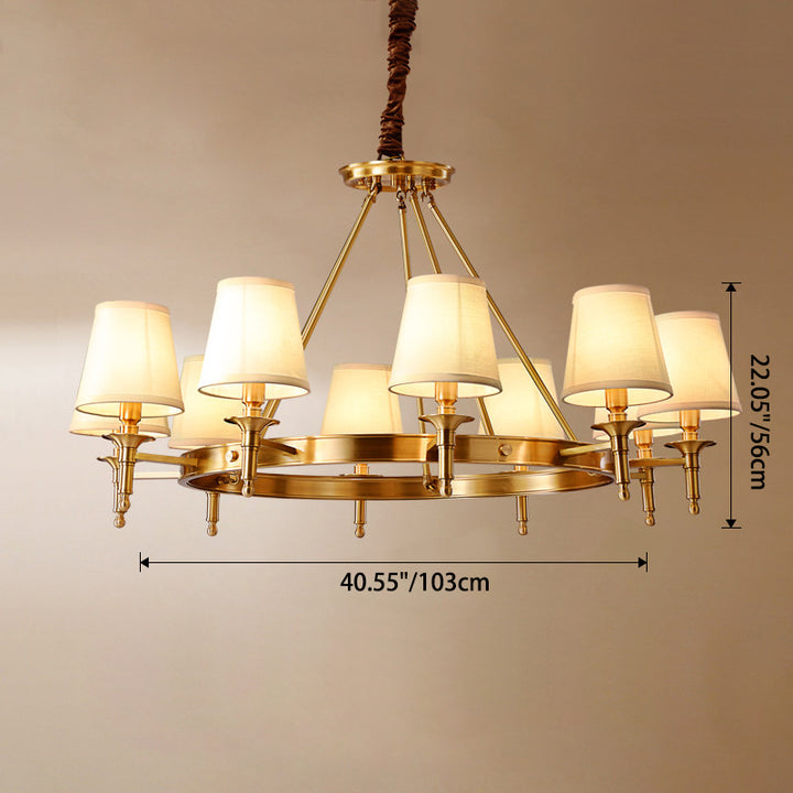 Traditional Vintage Round Cylinder Copper Fabric 5/6/8/10 Light Chandelier For Living Room