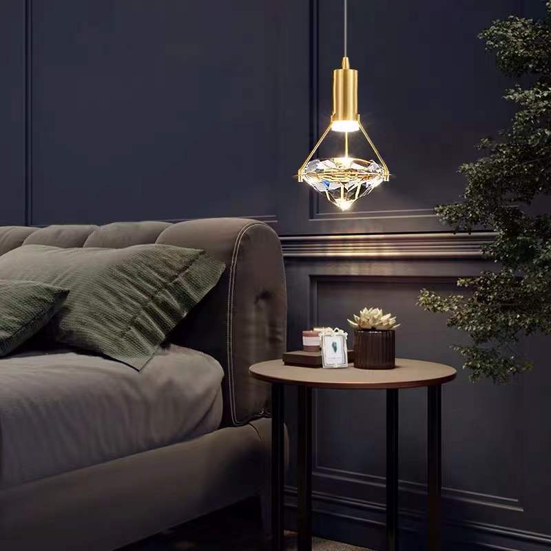 Lustre à LED en cristal de fer en forme de cône cylindrique de luxe moderne pour chambre 