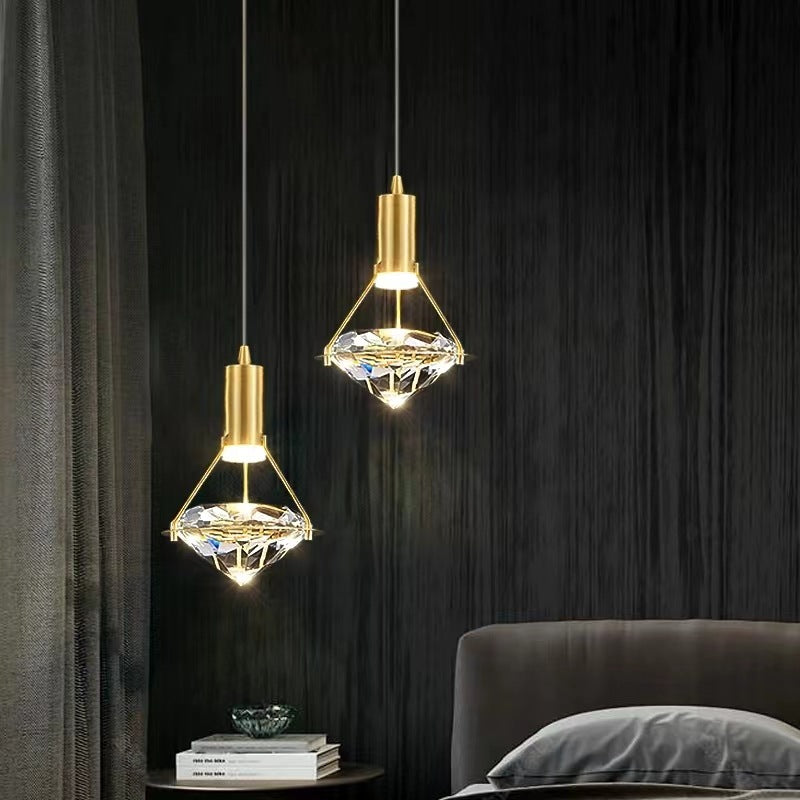 Lustre à LED en cristal de fer en forme de cône cylindrique de luxe moderne pour chambre 