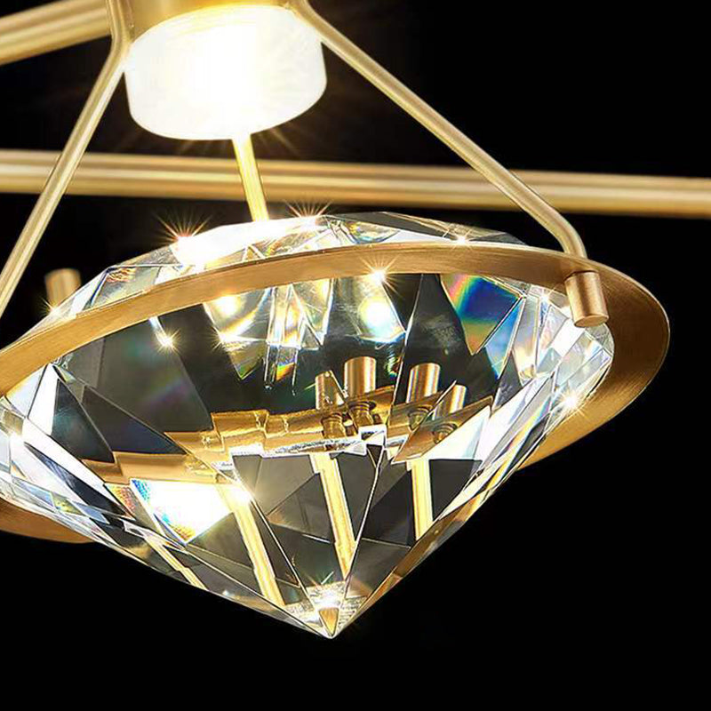 Lustre à LED en cristal de fer en forme de cône cylindrique de luxe moderne pour chambre 