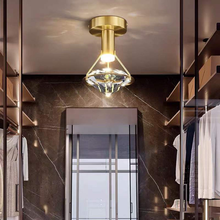 Lustre semi-encastré moderne en fer à cylindre conique en diamant de luxe avec cristaux LED pour chambre 